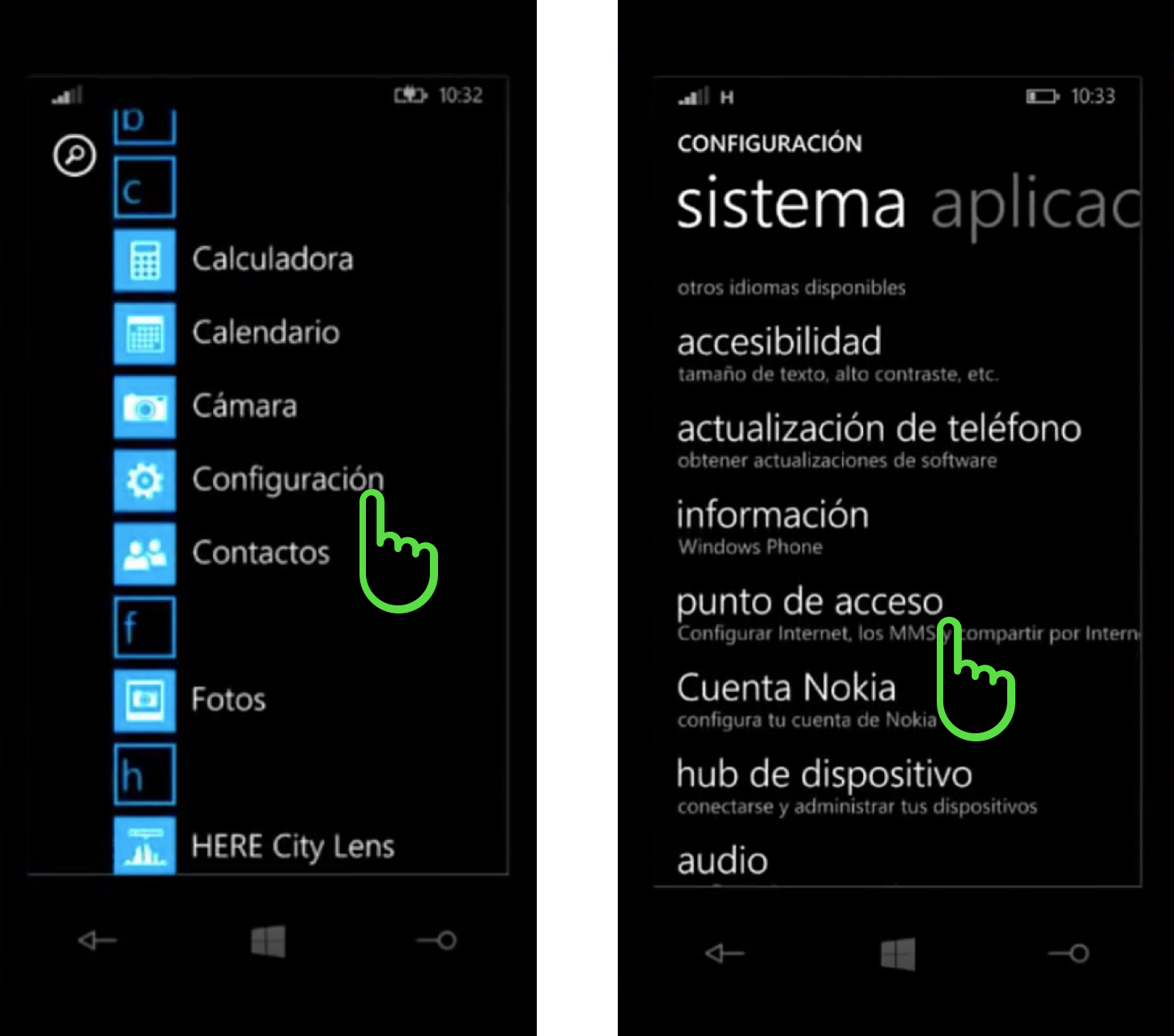Imagen configuración menú Windows Phone